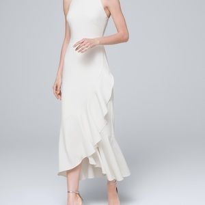 NWT WHBM white ruffle trim midi dress